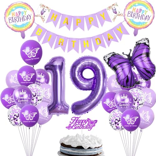 Yishamei Ballon-Set für 19. Geburtstag Mädchen: 62-teiliges Schmetterling Geburtstag Deko Set, Lila, für 19-jährige Mädchen Yishamei Ballon-Set für 19. Geburtstag Mädchen: 62-teiliges Schmetterling Geburtstag Deko Set, Lila, für 19-jährige Mädchen von Yishamei