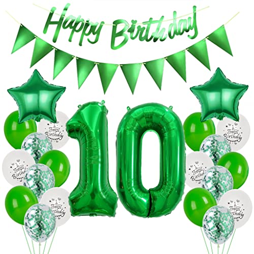 Grün 10. Geburtstag Dekoration, Luftballon 10. Geburtstag Deko, Grün Tortendeko Geburtstag 10 Jahre Junge, Deko 10. Geburtstag Junge Mädchen, Grün Deko 10. Geburtstag Ballons von Yishamei