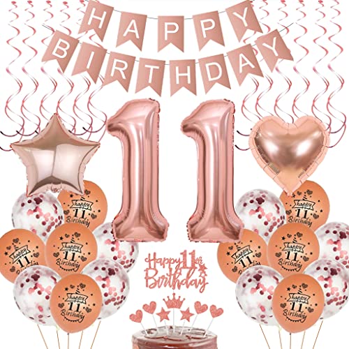 Deko 11. Geburtstag Mädchen, Luftballon 11 Geburtstag Dekoration Rosegold, Tortendeko 11 Geburtstag Mädchen, 11. Geburtstag Mädchen Rosegold, 11 Jahre Geburtstag deko,11. Kuchenaufstecker von Yishamei