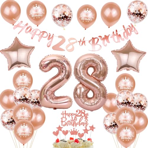 Deko 28. Geburtstag Frauen, Rosegold Tortendeko 28 Geburtstag Frau Luftballons 28 Geburtstag Frau Party Ballons mit Zahl 28 Ballon 28. Geburtstag Frauen Geburtstagsdeko 28 Jahre Frauen Ballon von Yishamei