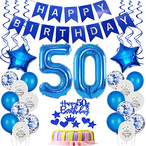 Folienballon 50. Geburtstag Dekoration Blau Tortendeko Geburtstag 50 Jahre Mann Luftballons 50 Mann Tortendeko 50. Männer ,Geburtstagsdeko 50 Jahre Happy Birthday 50 deko von Yishamei