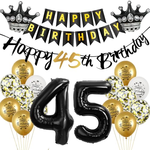 Luftballon 45.Geburtstag deko Mann Frau gold Schwarz Folienballon 45 jahre Geburtstag Mann dekoration Schwarz Happy 45th Birthday Girlande Geburtstagsdeko 45 deko geburtstag 45 jahre Mann Frauen von Yishamei