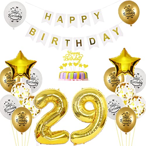 Luftballon 29. Geburtstag deko mann Gold Weiß Geburtstagsdeko 29 Jahre Geburtstag dekoration Weiß Gold Folien Ballon 29 Geburtstag frau junge deko Tortendeko 29th Happy Birthday deko von Yishamei