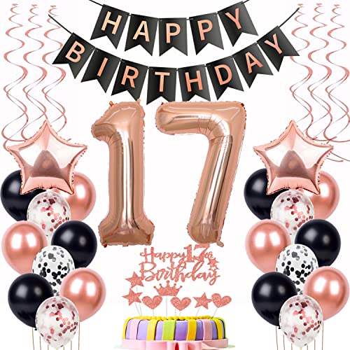 Luftballon 17. Geburtstag Dekoration Rose Gold Schwarz Geburtstagsdeko 17 Jahre Tortendeko Geburtstag 17 Mädchen,Happy Birthday 17 Mädchen 17 Geburtstag Mädchen ,Tortendeko 17. Geburtstag Mädchen von Yishamei