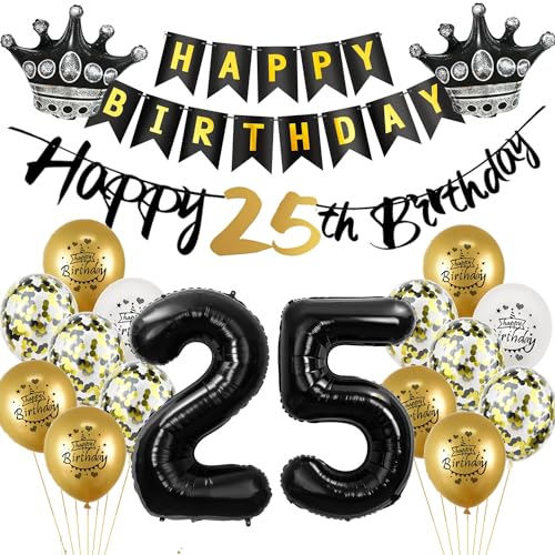 Luftballon 25.Geburtstag deko Mann Frau gold Schwarz Folienballon 25 jahre Geburtstag Mann dekoration Schwarz Happy 25th Birthday Girlande Geburtstagsdeko 25 deko geburtstag 25 jahre Mann Frauen von Yishamei