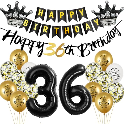Luftballon 36.Geburtstag deko Mann Frau gold Schwarz Folienballon 36 jahre Geburtstag Mann dekoration Schwarz Happy 36th Birthday Girlande Geburtstagsdeko 36 deko geburtstag 36 jahre Mann Frauen von Yishamei