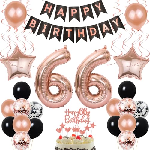 Luftballon 66. Geburtstag Dekoration Rose Gold Schwarz Geburtstagsdeko 66 Jahre Tortendeko Geburtstag 66 Frau,Happy Birthday 66 Frauen 66 Geburtstag Frauen ,Tortendeko 66. Geburtstag Frau von Yishamei