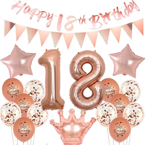 Luftballons 18 Geburtstag Mädchen dekoration rosegold set,18. Geburtstag Party Dekorationen Mädchen happy birthday 18th banner,Ballon 18 jahre Mädchen deko, Geburtstagsdeko 18 jahre Mädchen von Yishamei