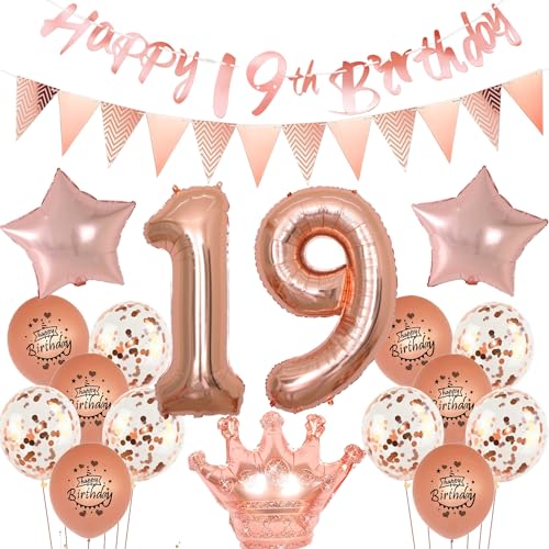 Luftballons 19 Geburtstag Mädchen dekoration rosegold set,19. Geburtstag Party Dekorationen Mädchen happy birthday 19th banner,Ballon 19 jahre Mädchen deko, Geburtstagsdeko 19 jahre Mädchen von Yishamei