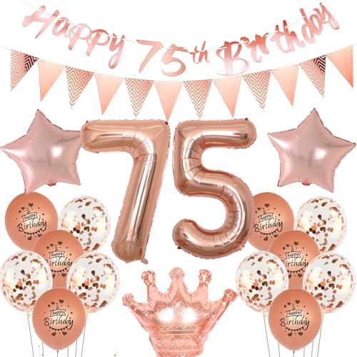 Luftballons 75 Geburtstag Frau dekoration rosegold set,75. Geburtstag Party Deko Frauen happy birthday 75th banner,Rosegold Ballon 75 jahre Frauen mädchen deko,Geburtstagsdeko 75 jahre Frauen von Yishamei