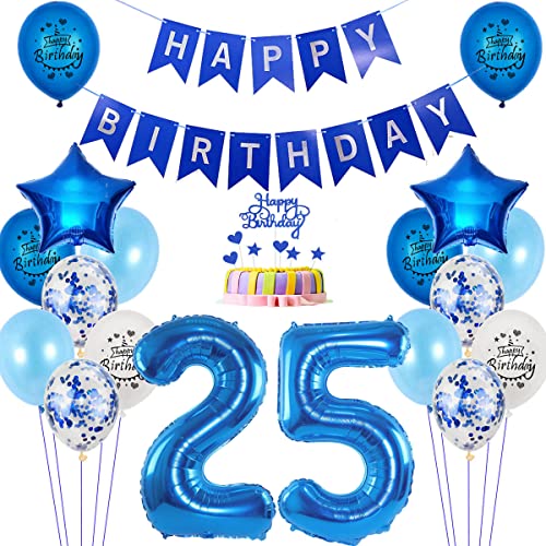Luftballons 25. Geburtstag deko Mann blau,Folienballon 25 jahre Geburtstag dekoration Männer blau set,happy Birthday 25th Geburtstagsdeko 25 jahre Mann deko Ballon 25 Geburtstag Mann deko von Yishamei