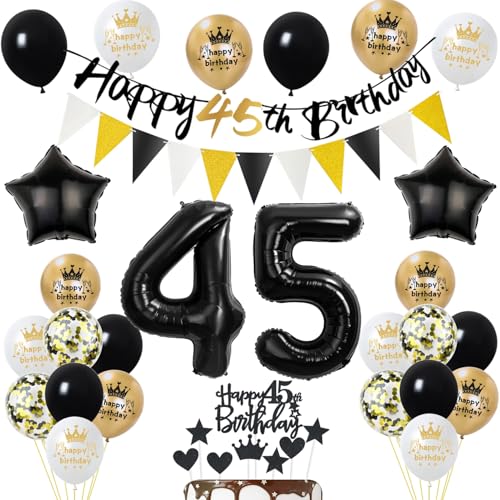 Luftballons 45 Geburtstag Deko Mann Frauen, Banner 45 Geburtstag Girlande Deko 45. Geburtstag Frau Tortendeko 45. Geburtstag Mann Schwarz Gold Geburtstagsdeko 45 jahre Mann Frau Ballons von Yishamei