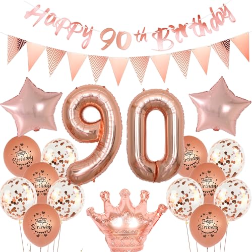 Luftballons 90 Geburtstag Frau dekoration rosegold set,90. Geburtstag Party Deko Frauen happy birthday 90th banner,Rosegold Ballon 90 jahre Frauen mädchen deko,Geburtstagsdeko 90 jahre Frauen von Yishamei