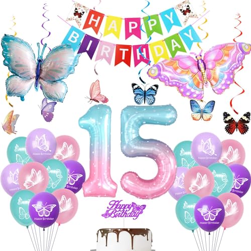 Schmetterling 15. Geburtstag Luftballons Mädchen, Ballon 15 Jahre Schmetterling Geburtstag Deko, Schmetterlinge 15 Jahre Mädchen Geburtstag Dekoration, Bunt Schmetterling 15. Geburtstag Ballons Schmetterling 15. Geburtstag Luftballons Mädchen, Ballon 15 Jahre Schmetterling Geburtstag Deko, Schmetterlinge 15 Jahre Mädchen Geburtstag Dekoration, Bunt Schmetterling 15. Geburtstag Ballons von Yishamei