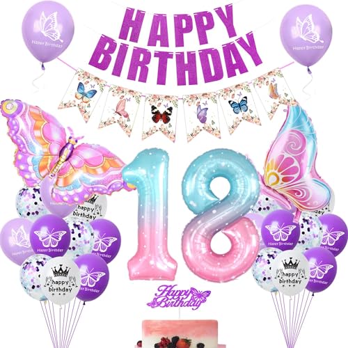 Schmetterling Folienballon 18 Jahre Geburtstag Deko, 18 Schmetterling Geburtstag Deko Mädchen, Luftballon 18 Geburtstagsdeko, 18 Ballon Mädchen Schmetterling Folienballon 18 Jahre Geburtstag Deko, 18 Schmetterling Geburtstag Deko Mädchen, Luftballon 18 Geburtstagsdeko, 18 Ballon Mädchen von Yishamei