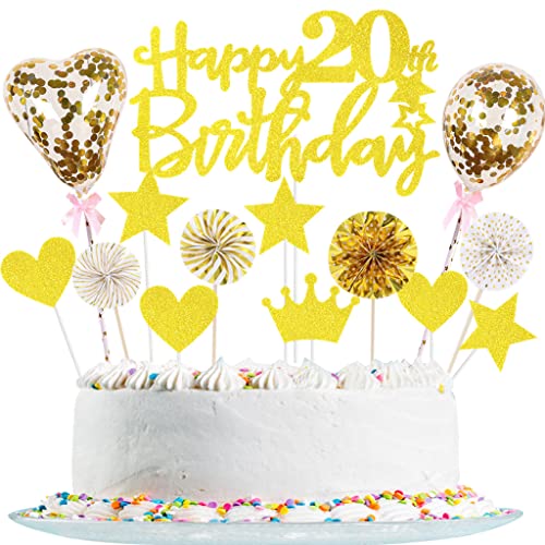 Tortendeko 20 Geburtstag Frau Mann Glitzer 20. Geburtstagstorte Topper Gold Cake Topper Deko 20 Geburtstag, Happy 20th Birthday Kuchendeko für 20. Geburtstag Party Kuchen Deko von Yishamei