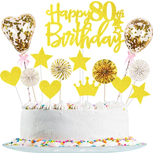 Tortendeko 80 Geburtstag Frau Mann Glitzer 80. Geburtstagstorte Topper Gold Cake Topper Deko 80 Geburtstag, Happy 80th Birthday Kuchendeko für 80. Geburtstag Party Kuchen Deko von Yishamei