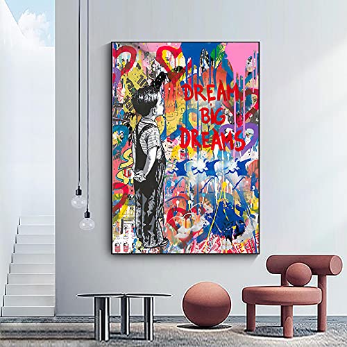 Banksy Artwork Dream Big Dreams Graffiti-Kunst Leinwand Gemälde Wandkunst Moderne Street Art Poster und Drucke Wohnkultur 70x100cm (28x39in) Rahmenlos von Yishui Art
