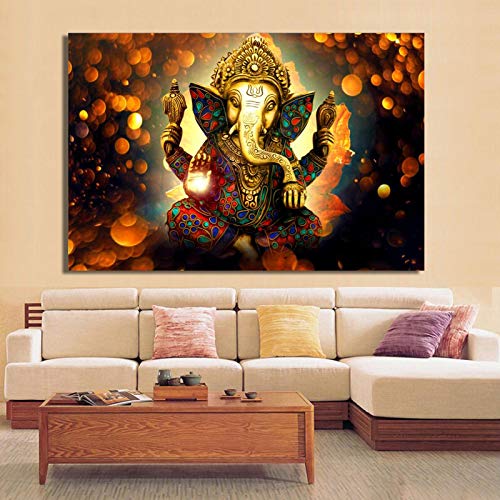 Moderne Hinduismus Poster und Drucke Wandkunst Leinwand Malerei Indische Götter Ganesha Bilder für Wohnzimmer Home Dekorativ 60x80cm (24x31in) Rahmenlos von Yishui Art
