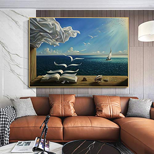 Salvador Dali Berühmte Malerei Die Wellen Buch Segelboot Surrealismus Leinwand Kunst Poster und Drucke Wandkunst für Wohnkultur 70x100cm (28x39in) Rahmenlos von Yishui Art