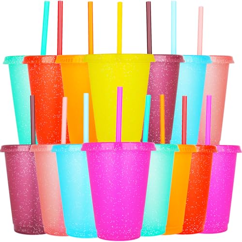 Yisituo Kinderbecher mit Deckel und Strohhalm, 15 Stück Plastikbecher, Trinkbecher Kinder für Partys, Camping, Travel (15, Farbenfroh) von Yisituo