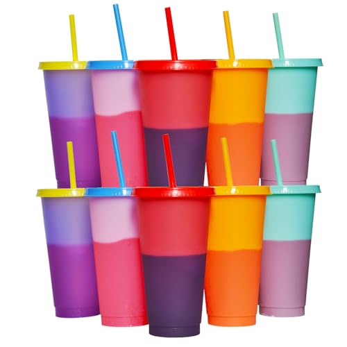 Yisituo 710ml Becher mit Deckel und Strohhalm, 10 Stück Farbwechsel Becher, für Kinder, Mehrweg Plastikbecher, für Partys, Smoothies und Travel (10, Farbenfroh) Yisituo 710ml Becher mit Deckel und Strohhalm, 10 Stück Farbwechsel Becher, für Kinder, Mehrweg Plastikbecher, für Partys, Smoothies und Travel (10, Farbenfroh) von Yisituo
