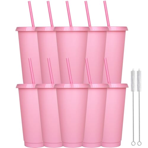 Yisituo 10 Stück Trinkbecher mit Deckel und Strohhalm, 710ml Wiederverwendbare Plastikbecher mit für Smoothies, Kaffee, Party und Reise (10, Pink) Yisituo 10 Stück Trinkbecher mit Deckel und Strohhalm, 710ml Wiederverwendbare Plastikbecher mit für Smoothies, Kaffee, Party und Reise (10, Pink) von Yisituo