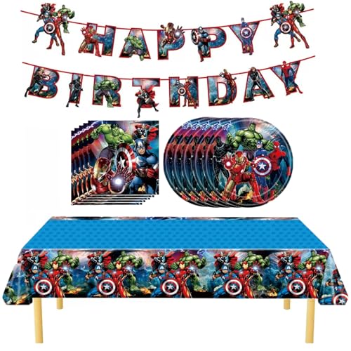 32-teiliges Geburtstagsparty-Geschirr-Set, Dekoration für Kinder mit 1 Tischdecke, 10 Teller, 20 Servietten, 1 Banner Partyzubehör (blau) von Yisound123