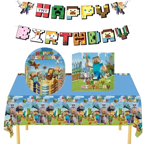 32-teiliges Geburtstagsparty-Geschirr-Set, Dekoration für Kinder mit 1 Tischdecke, 10 Teller, 20 Servietten, 1 Banner Partyzubehör (grün) von Yisound123