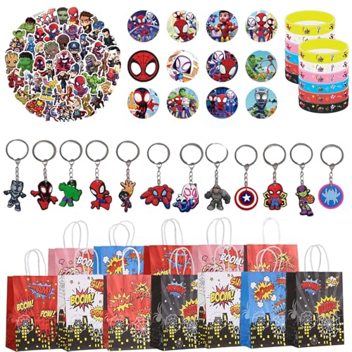 Yisound123 98-teiliges Partytütenfüller-Set, Partytütenfüller, Partygeschenke, Schlüsselanhänger, Partytüten, Knopfnadeln, Aufkleber, Partyzubehör, Goodie-Bag-Füllstoffe für Kinder und Jungen von Yisound123