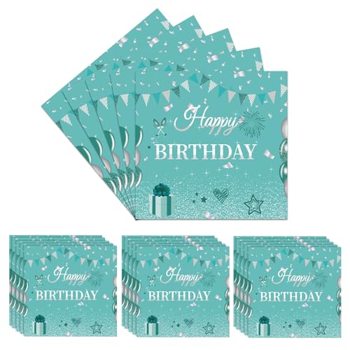 40 Stück Servietten Happy Birthday, 33 * 33cm Servietten Geburtstag, Papierservietten Paper Napkins, Napkins Geburtstag Tischdeko, für für Mädchen Junge Geburtstag Party Dekoration (grüner) von Yisscen