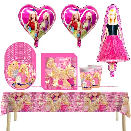 44PCS prinzessin Partygeschirr, Party Supplies Set Enthalten Teller Pappbecher Servietten Tischdecken Luftballons, für Prinzessin geburtstag deko, princess geburtstag deko von Yisscen