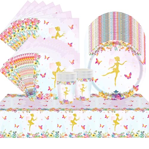 Fee Partygeschirr, 61Pcs Feen Geburtstag Party Supplies Dekorations Set, Kindergeburtstag Deko, Tassen, Tellern, Servietten, Tischdecken, für Jungen und Mädchen Schmetterling Party Tischdekoration Fee Partygeschirr, 61Pcs Feen Geburtstag Party Supplies Dekorations Set, Kindergeburtstag Deko, Tassen, Tellern, Servietten, Tischdecken, für Jungen und Mädchen Schmetterling Party Tischdekoration von Yisscen