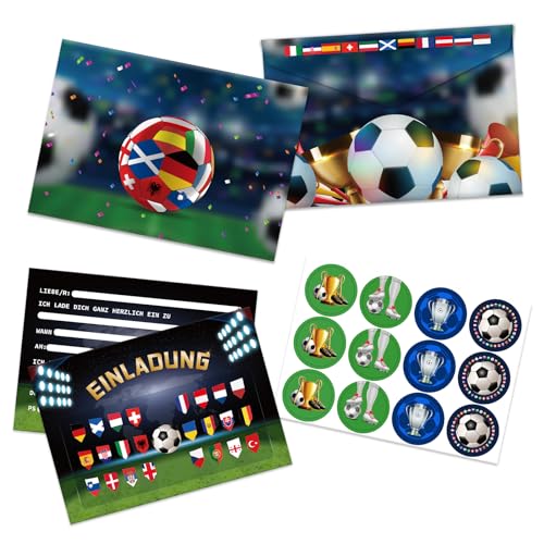 Fussball Einladungskarten, Fußball Einladungskarten Kindergeburtstag, 12 Einladungskarten + 12 Umschläge + 12 kleine Etiketten, Für Jungs Und Mädchen, Geburtstagskarte Fussball Party Einladungen (A) von Yisscen