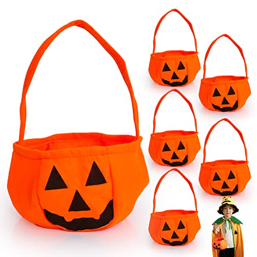 Halloween Kürbis Tragetaschen, 6 Stück Halloween Candy Bag, Halloween Stofftaschen Kinder Süßigkeiten Tasche Süßes oder Saures Beutel, Geschenktüten Halloween Kürbistasche, für Halloween Party Deco von Yisscen