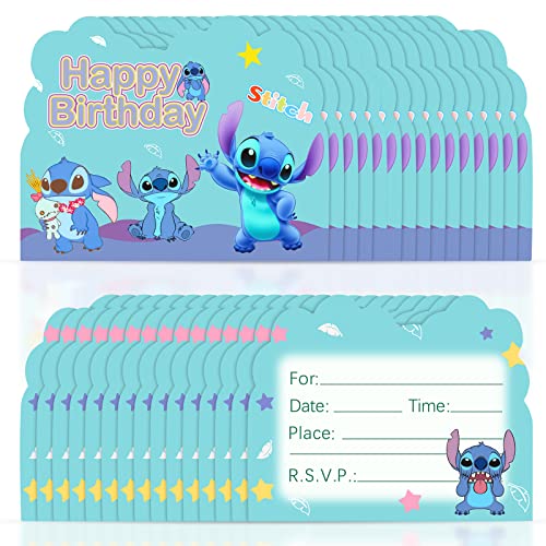 Kinder Einladungskarten, 30pcs Einladungen Kindergeburtstag, S-titch Party Supplies, Mädchen Jungs Geburtstag Einladungskarte Englisch Kinder Geburtstagseinladungen Party Lädt (blau) von Yisscen