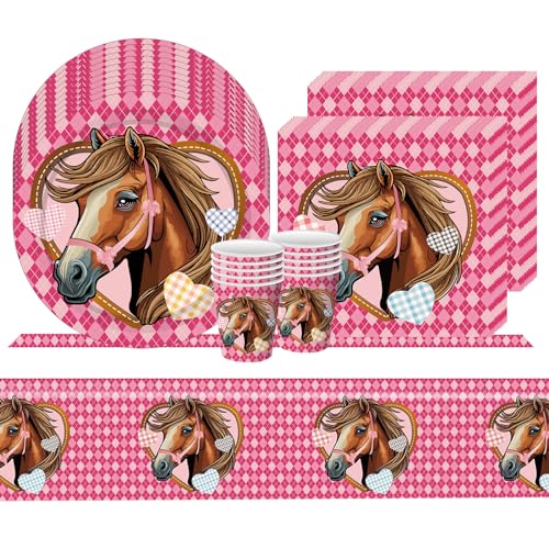 Pferde Partygeschirr, 31Pcs Horse Geburtstag Party Supplies Dekorations Set, Kindergeburtstag Deko, Tassen, Tellern, Servietten, Tischdecken, für Jungen und Mädchen Pferd Party Tischdekoration Pferde Partygeschirr, 31Pcs Horse Geburtstag Party Supplies Dekorations Set, Kindergeburtstag Deko, Tassen, Tellern, Servietten, Tischdecken, für Jungen und Mädchen Pferd Party Tischdekoration von Yisscen