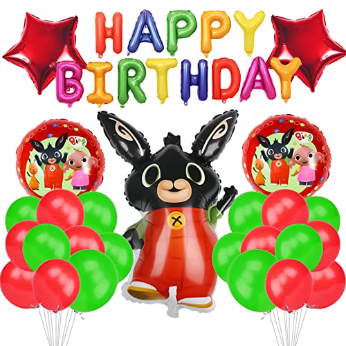 Yisscen Luftballons Geburtstag Dekoration Set, Bing Bunny Kindergeburtstag Deko Ballons Partyzubehör, Geburtstagsbanner, Folienballon, Latexballon, für Mädchen Junge Kinder Party Deko (26 Stück) von Yisscen