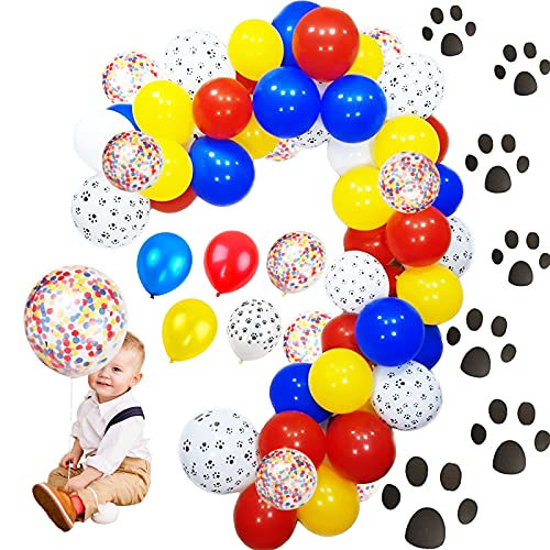 Yisscen Pfoten Druck Luftballons, Paw Dog Luftballons, Latex Rot Gelb Blau Luftballons, Luftballons Konfetti, Bunte Latex Luftballons, für Kindergeburtstag Deko Ballons (90 Stück) von Yisscen