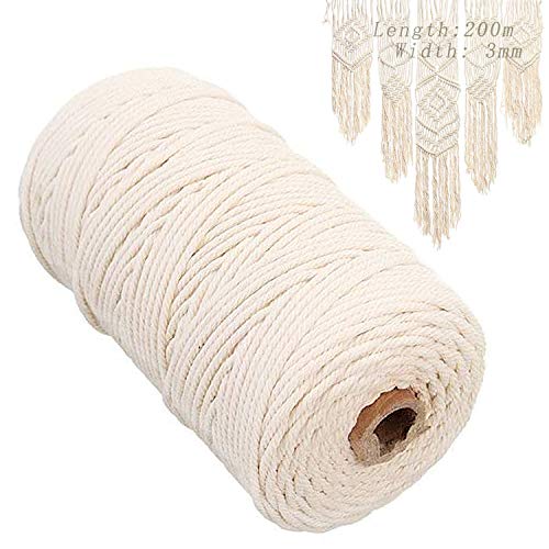 Yisscen natürliche Baumwollgarn, Makramee Garn, Natur Kordel Schnur Garn, DIY Handwerk Basteln Wandbehang Pflanze Aufhänger - Beige (200m x 3mm) von Yisscen