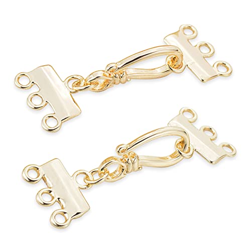 2 Paar goldene Messing geschichtete Halskettenverschluss, Schmuckabstandshalter, geschichteter Schmuckverbinder, 3 Stränge Schmuckschieber für DIY Armband und Halskette (2 Paar) von Yitexin