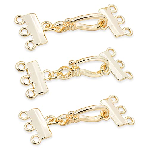 3 Paar goldene Messing geschichtete Halskettenverschluss, Schmuckabstandshalter, geschichteter Schmuckverbinder, 3 Stränge Schmuckschieber für DIY Armband und Halskette (3 Paar) von Yitexin