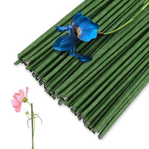 Blumendraht, 30 cm Länge, 3 mm Durchmesser, Blumenstiele, 18 Gauge, Blumendraht mit Papier, Florist für künstliche Blumen, Kranz, Blumenstrauß (grün), 120 Stück von Yitexin