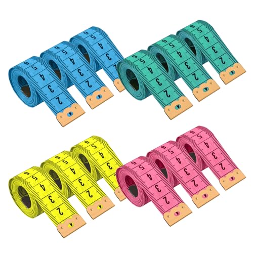 Yitexin 12 Stück weiches Stoffbandmaß, 150 cm, Doppelskala, Körpermaßband, Schneidernähen, flexibles Lineal, Körpermaßband für Gewichtsverlust, Pflege, Handwerk (4 Farben) von Yitexin