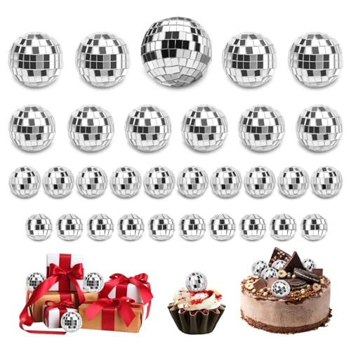 Yitexin 31 Stück Discokugel Tortendeko, 5 Größen Silberne Discokugel Kuchen Toppers, Spiegelkugel Deko Glänzende Disco Ball für Partyzubehör Kuchen Dessert Dekoration (2/3/4/5/6 cm) von Yitexin