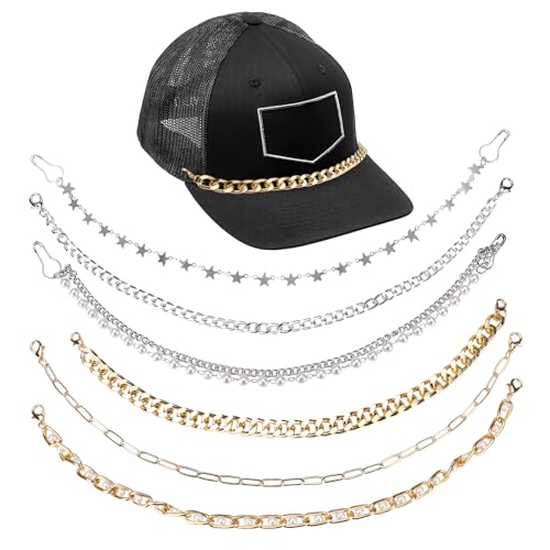 Yitexin 6 Stück abnehmbare Trucker-Hut-Dekoration, DIY-Metallperlenhut, Netz-Baseballkappe, Krempe, Kette, Schmuckzubehör für Männer und Frauen (6 Stück) von Yitexin