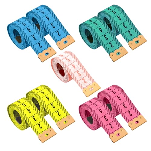Yitexin 9 Stück weiches Stoffbandmaß, 150 cm, Doppelskala, Körpermaßband, Schneidernähen, flexibles Lineal, Körpermaßband für Gewichtsverlust, Pflege, Handwerk (5 Farben) von Yitexin