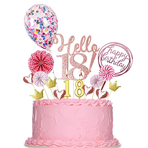 18 Geburtstag Mädchen Tortendeko,20 Stücke 18 geburtstag deko mit 18th Geburtstagskerzen, Kuchen Deko Glitzer Gold Rose Hello 18 Cake Topper Happy Birthday von Yitla