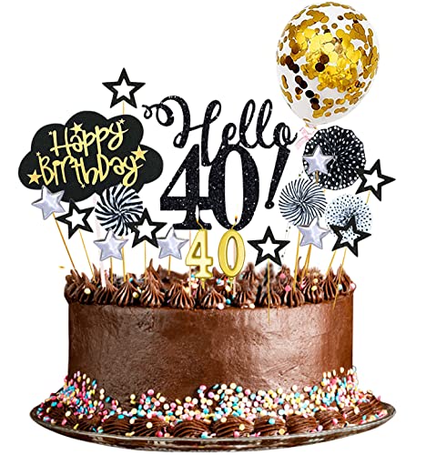 24 Stücke 40 Tortendeko Geburtstag Frau,40 Kuchen Deko Happy Birthday Tortendeko 40 Geburtstag Deko Cake Topper Mann Geburtstag Party(Gold Silber) (40-Black) von Yitla
