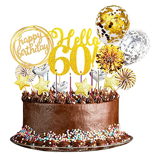 24 Stücke Tortendeko 60 Geburtstag Frau,60 Kuchen Deko mit Kerzen,Happy Birthday Tortendeko 60 Geburtstag Deko Cake Topper Mann Geburtstag Party(Gold Silber) von Yitla
